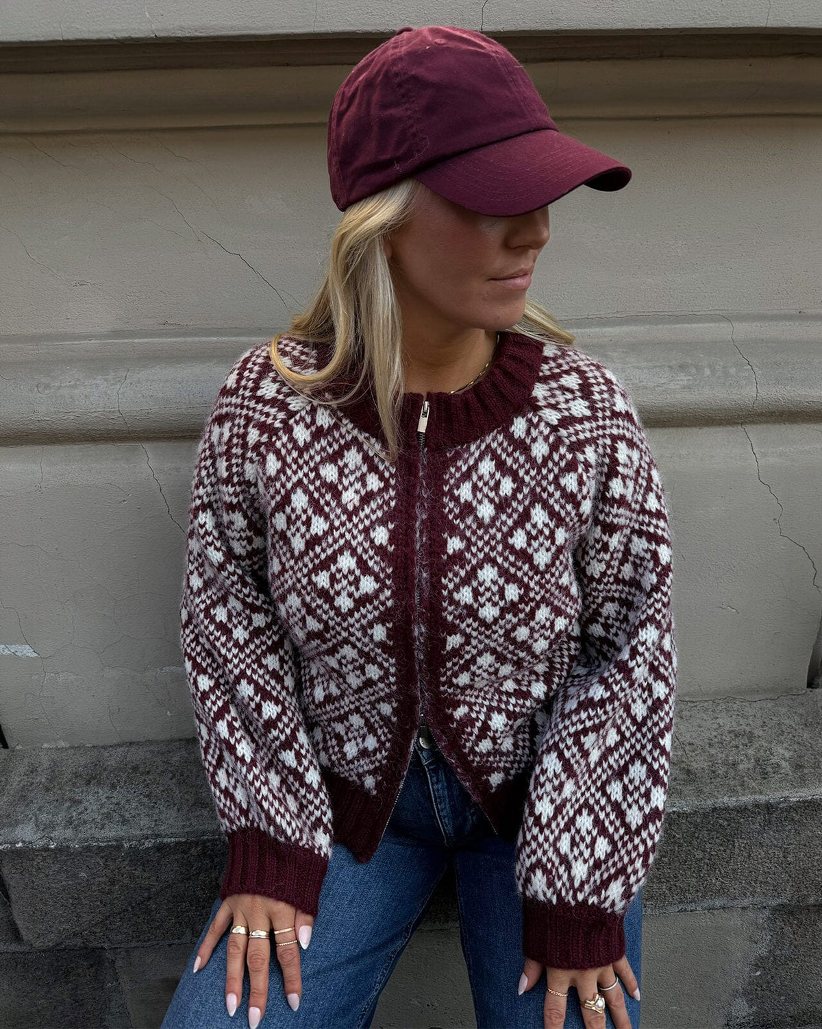 Vero Moda Cardigan Inga LS O-neck Zip - Tawny Port w. Birch