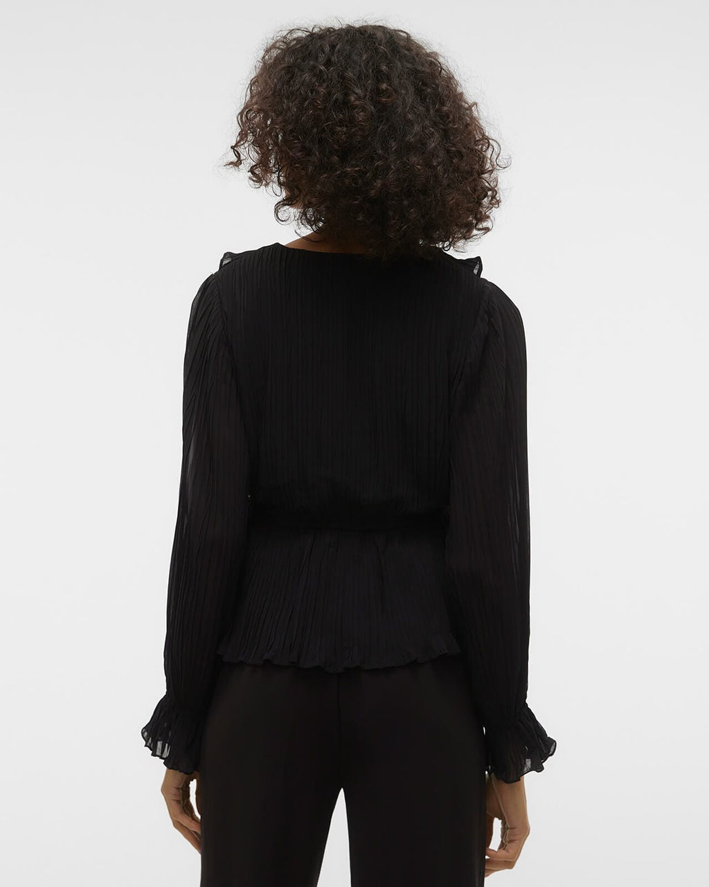 VERO MODA Topp Dora L/S Frill Pleat - Black