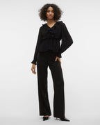 VERO MODA Topp Dora L/S Frill Pleat - Black