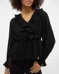 VERO MODA Topp Dora L/S Frill Pleat - Black