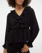 VERO MODA Topp Dora L/S Frill Pleat - Black