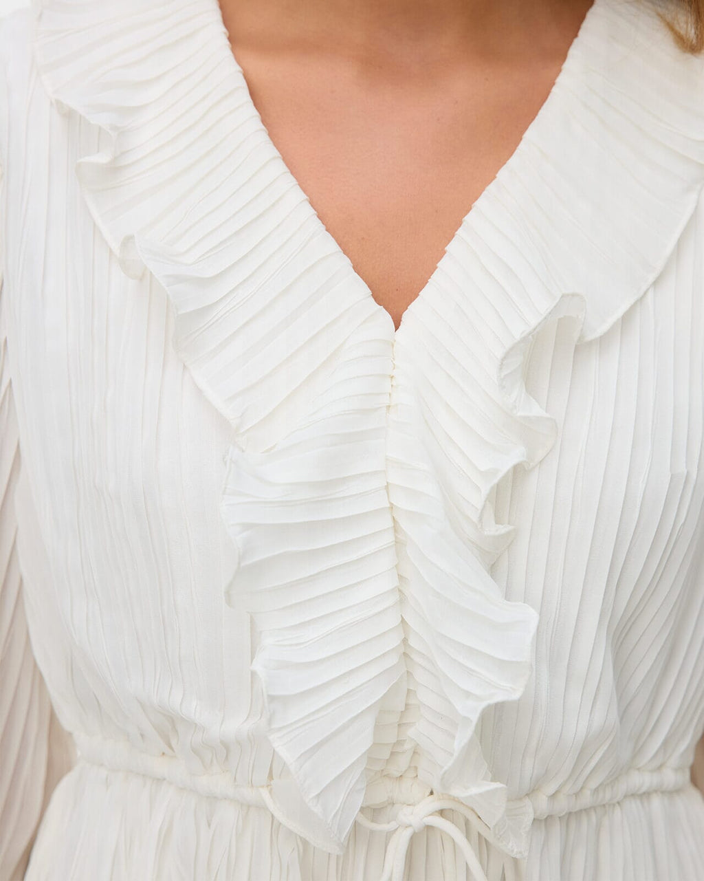 VERO MODA Topp Dora L/S Frill Pleat - Snow White