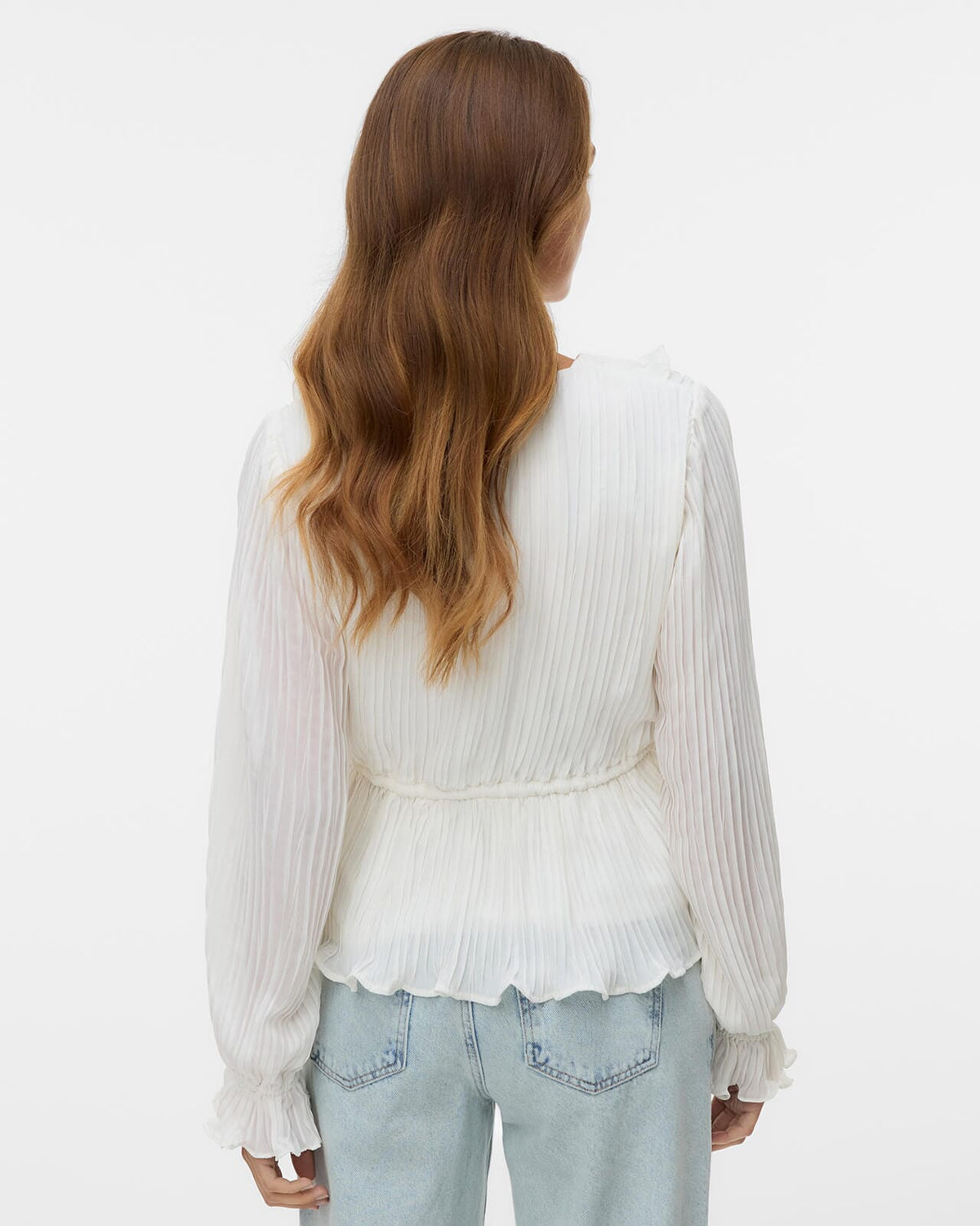 VERO MODA Topp Dora L/S Frill Pleat - Snow White
