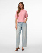 VERA MODA Strikket Cardigan Kara 2/4 O-neck Button Cardigan - Pink Dogwood/ Melange