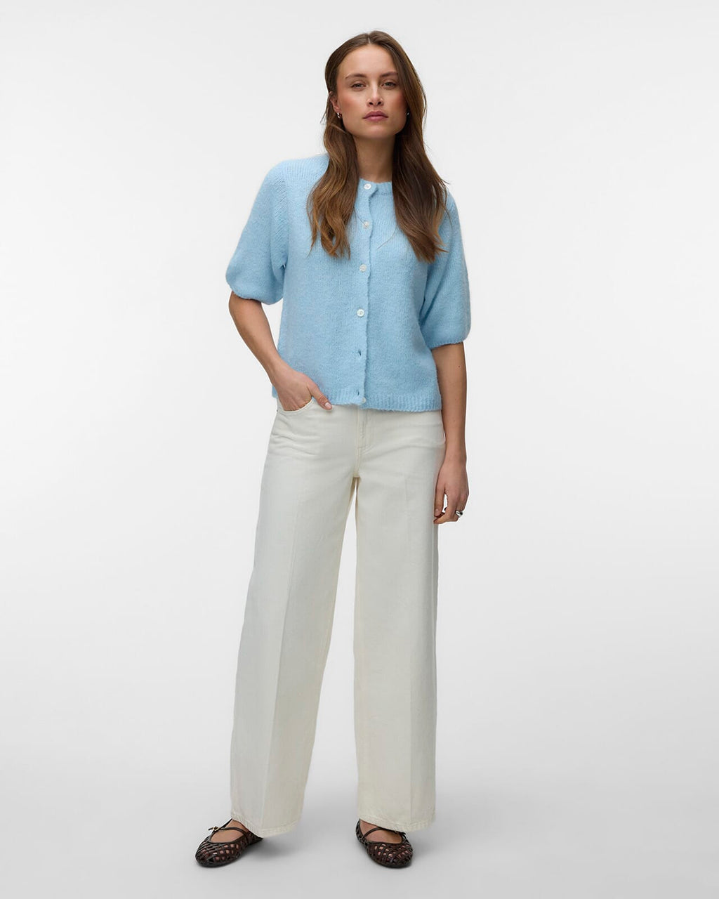 VERA MODA Strikket Cardigan Kara 2/4 O-neck Button Cardigan - Nantucket Breeze/ Melange
