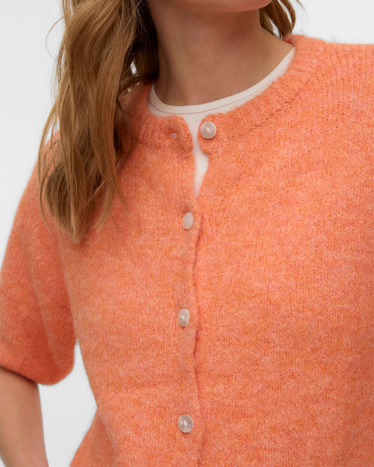 VERA MODA Strikket Cardigan Kara 2/4 O-neck Button Cardigan - Cantaloupe/ Melange