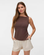 VERO MODA Topp Kira SL Boat Neck - Chocolate Martini