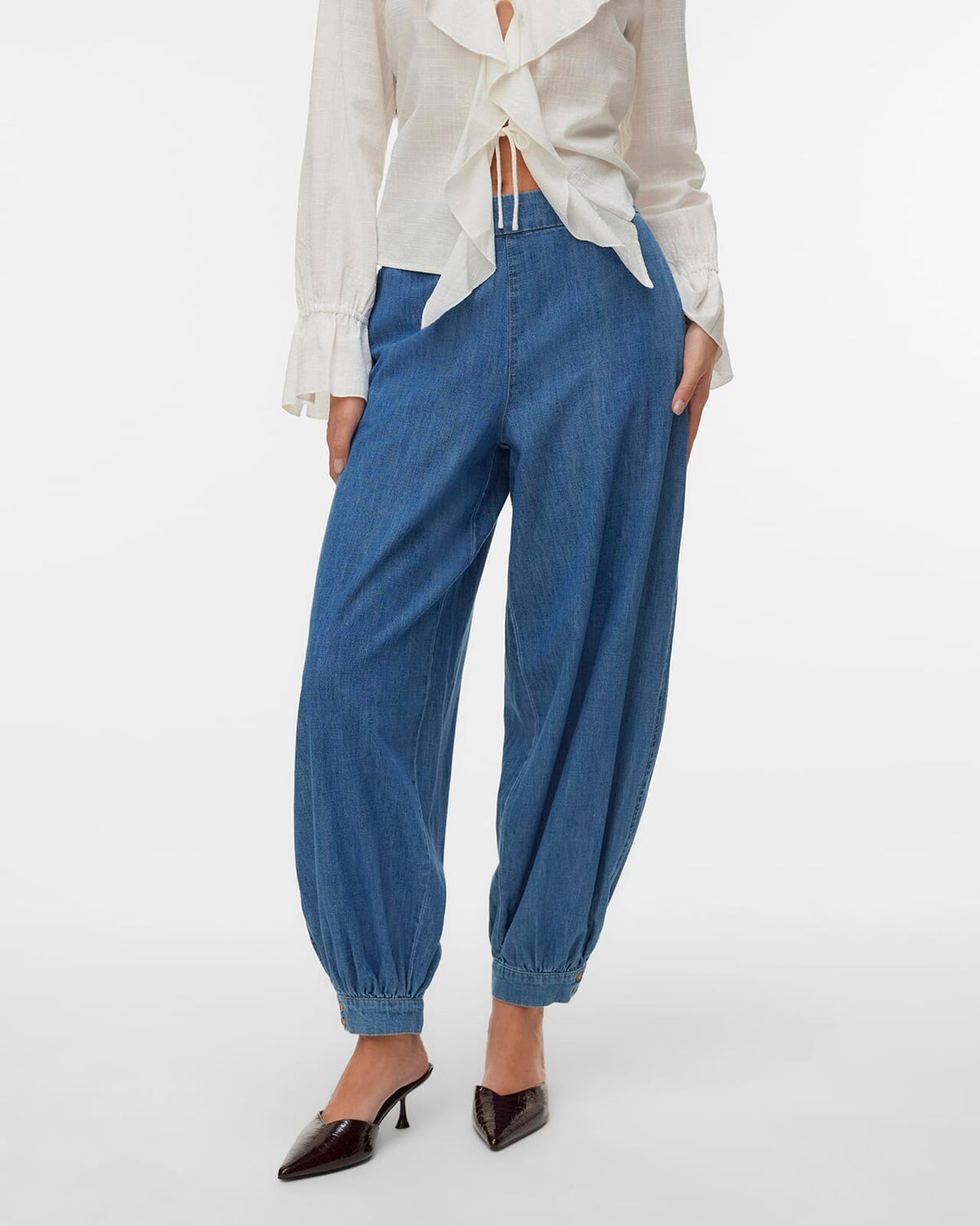 VERO MODA Jeans Zelena Balloon MR Balloon Denim - Medium Blue Denim
