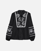 VERO MODA Bluse Emola LS - Black/ Cloud Dancer Emb.