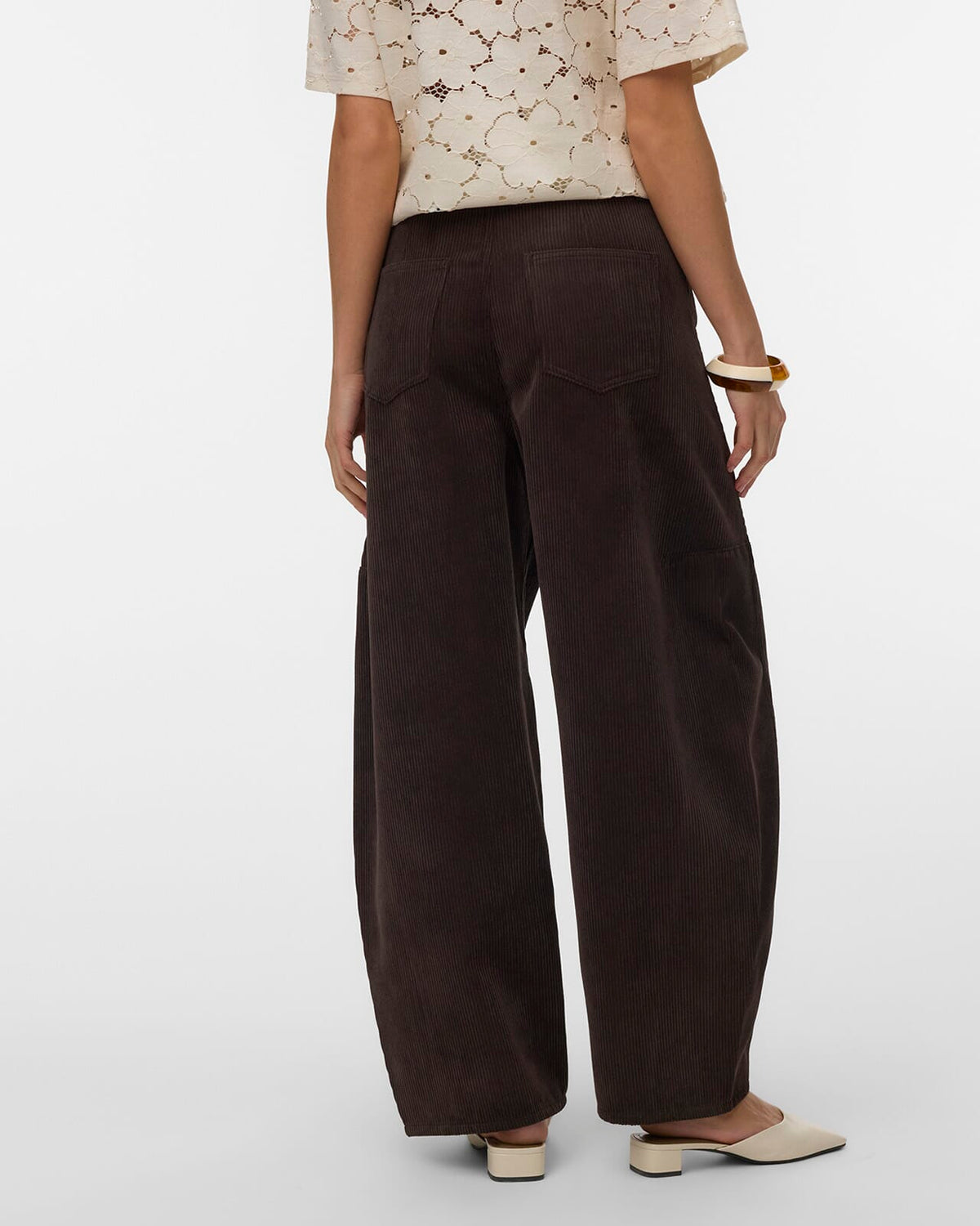 VERO MODA Bukse Kaitlin HW Wide Cord Barrel - Chocolate Torte