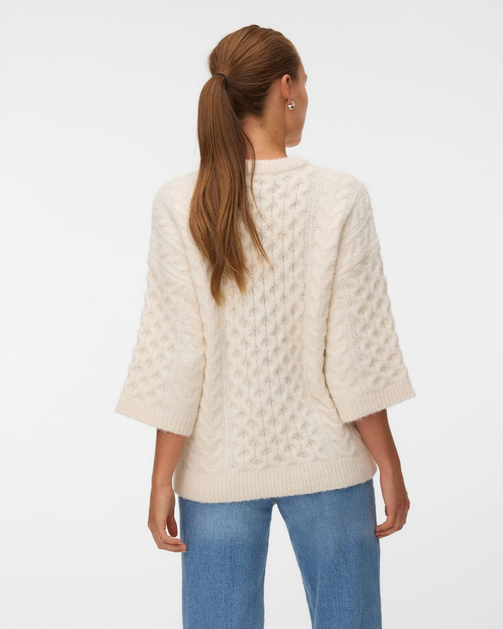 VEOR MODA Strikkegenser Paula 3/4 O-neck Pullover - Birch Melange