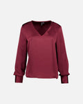 VERO MODA Satengtopp Miro LS V-neck Top - Windsor Wine