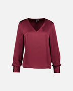 VERO MODA Satengtopp Miro LS V-neck Top - Windsor Wine