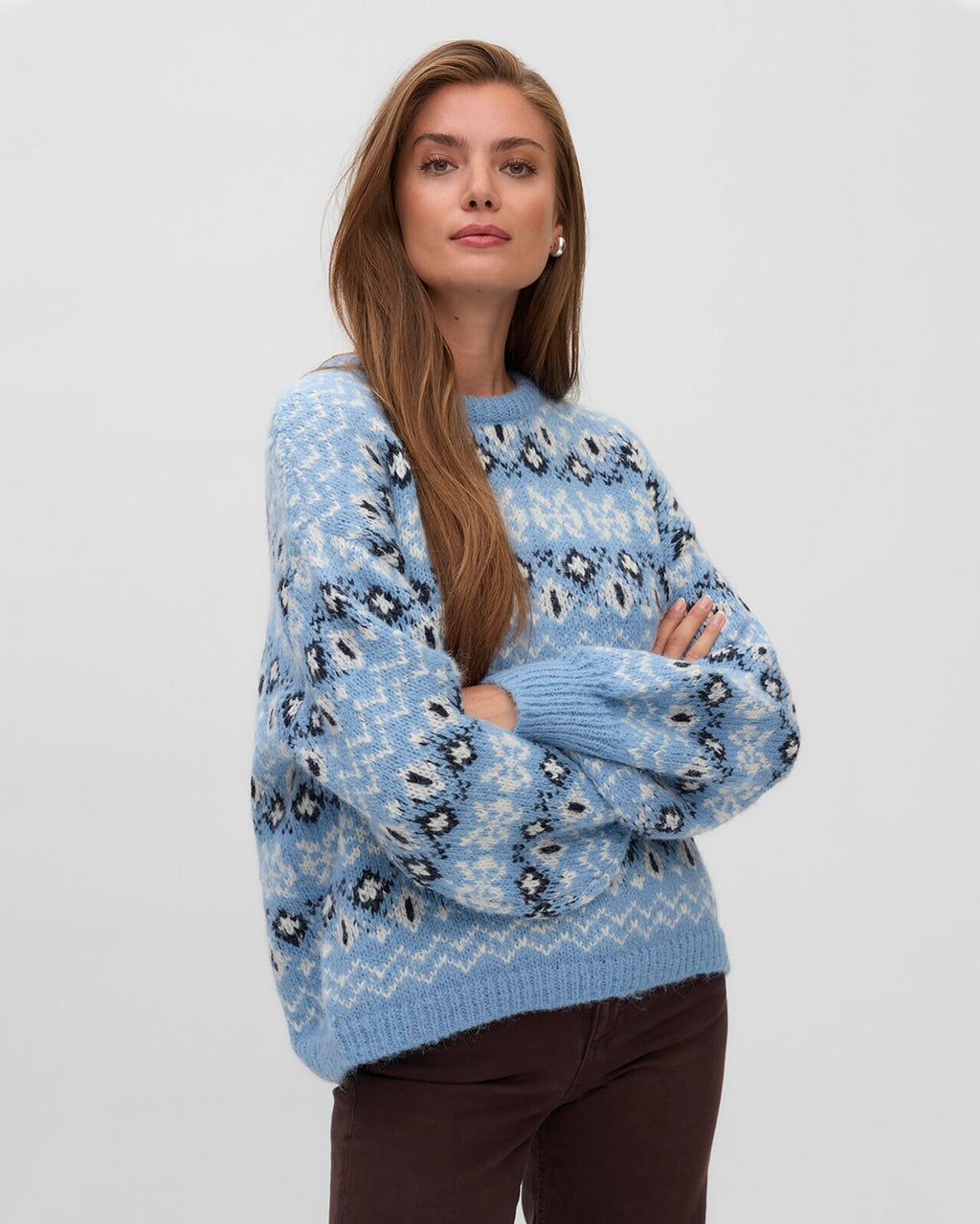 VERO MODA Strikkegenser Elin LS O-neck Pullover - Allure/ Navy Blazer/ Silver Gray/ Birch