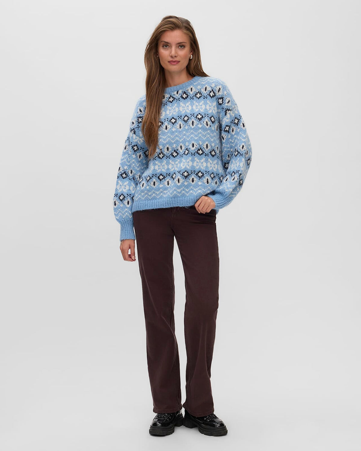 VERO MODA Strikkegenser Elin LS O-neck Pullover - Allure/ Navy Blazer/ Silver Gray/ Birch