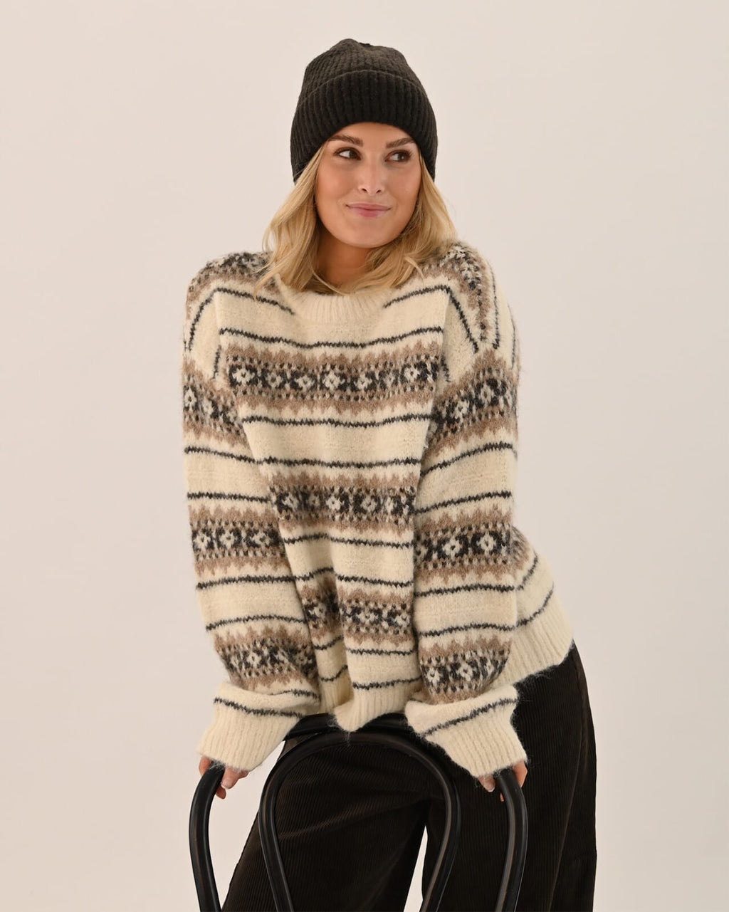 VERO MODA Strikkegenser Sola LS O-neck Pullover - Birch/ Silver Mink/ Chocolate Torte