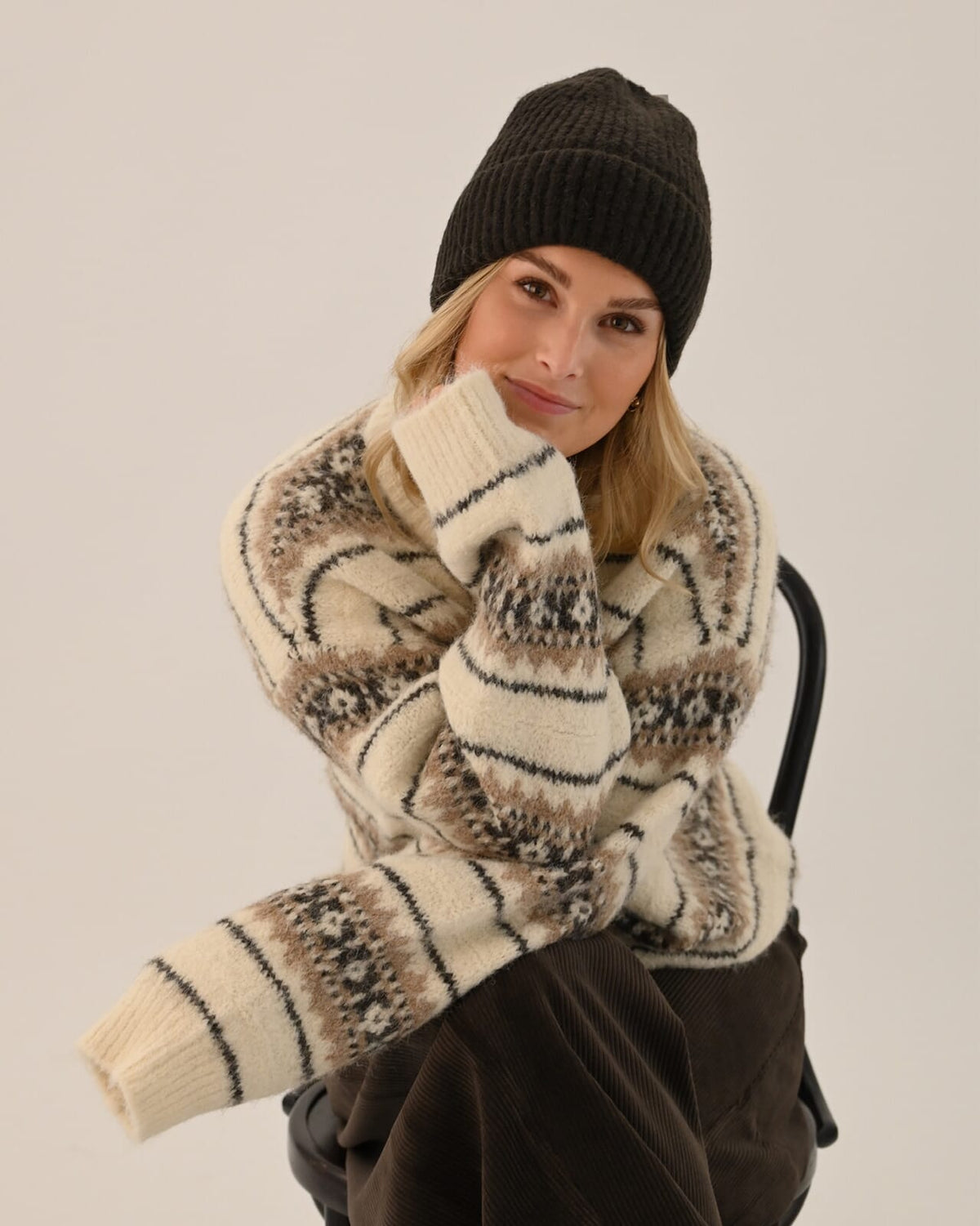 VERO MODA Strikkegenser Sola LS O-neck Pullover - Birch/ Silver Mink/ Chocolate Torte