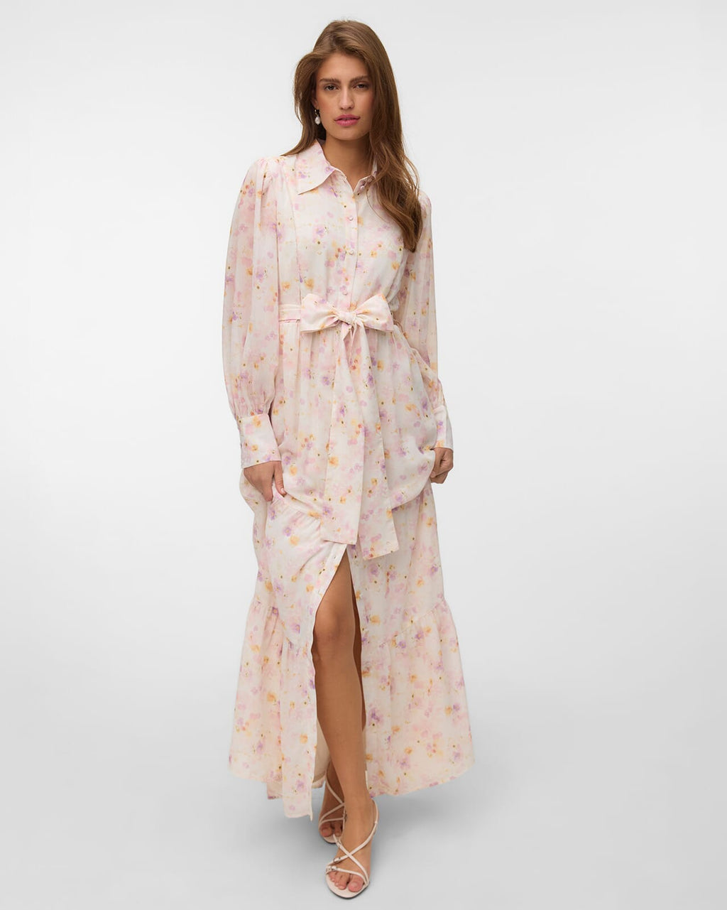 VERO MODA Skjortekjole Taliha LS Ankle Shirt - Birch/ Tulle