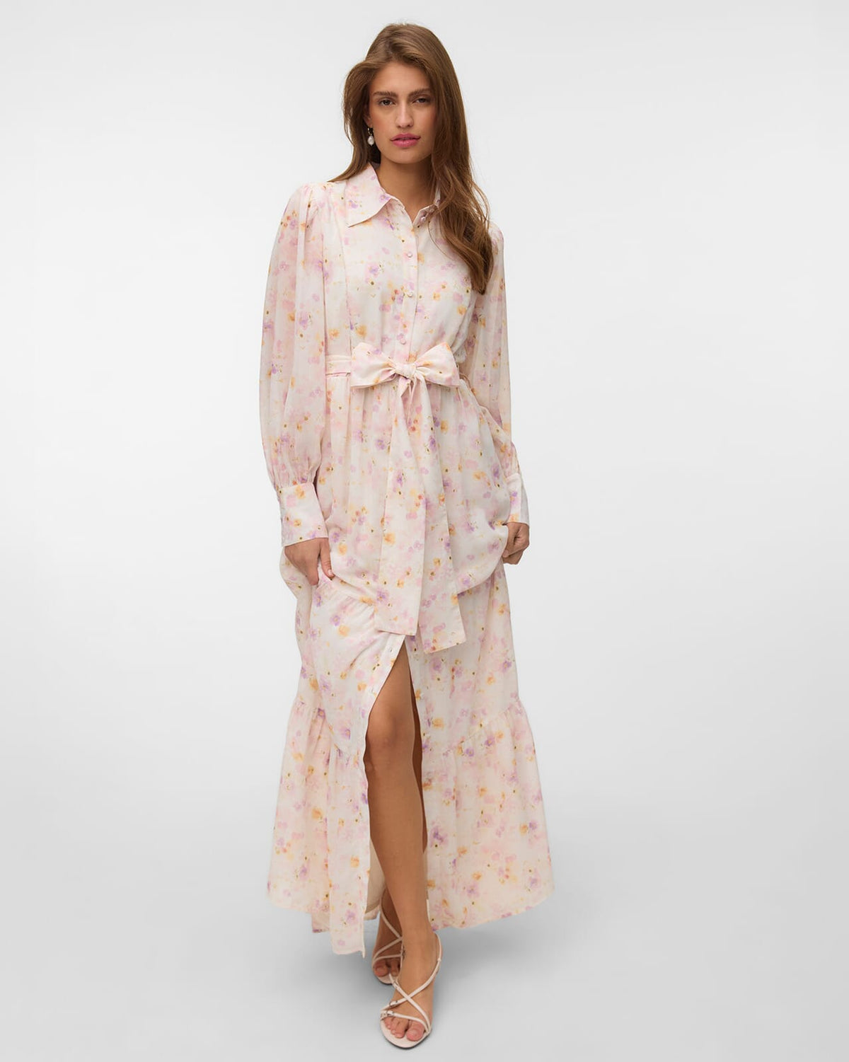 VERO MODA Skjortekjole Taliha LS Ankle Shirt - Birch/ Tulle