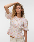 VERO MODA Topp Taliha 2/4 O-neck Smock - Birch/ Tulle