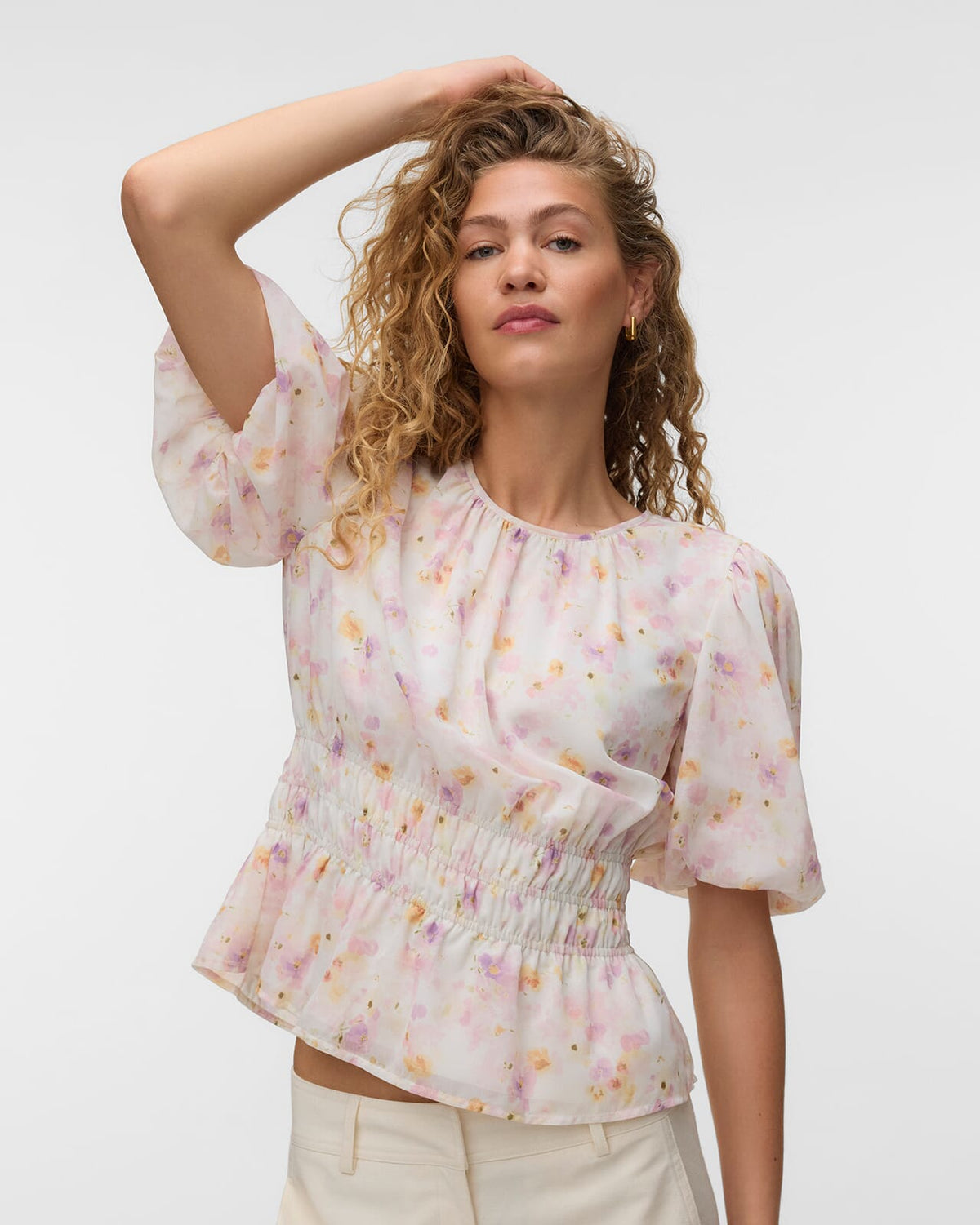 VERO MODA Topp Taliha 2/4 O-neck Smock - Birch/ Tulle