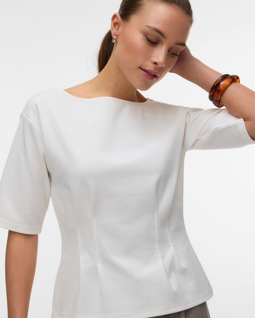 VERO MODA Topp Bjork SS Boatneck - Snow White