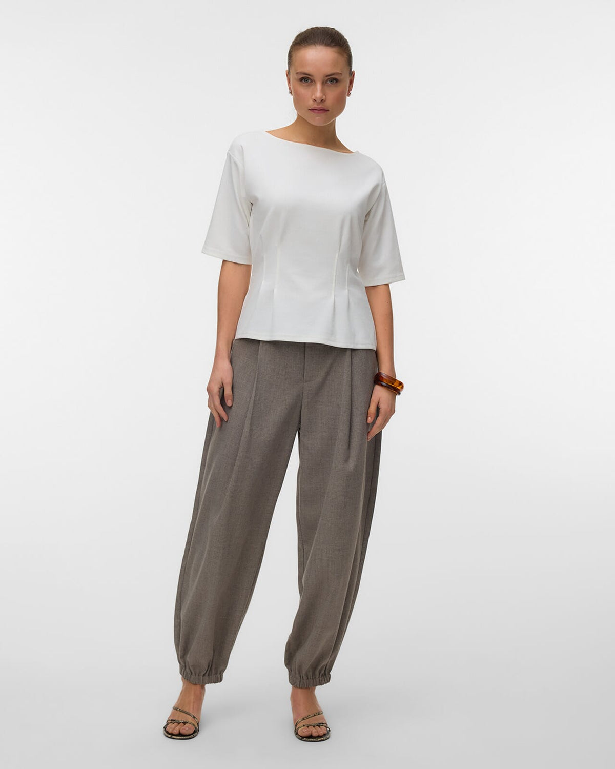 VERO MODA Topp Bjork SS Boatneck - Snow White