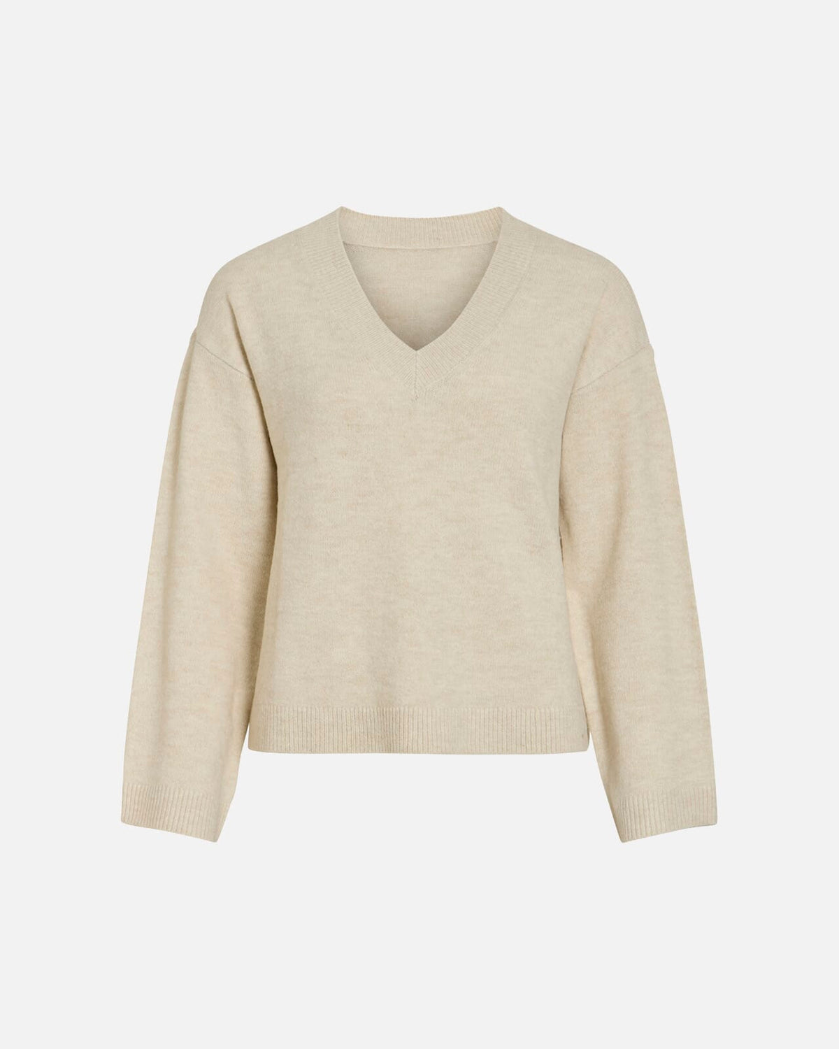 VILA Strikkegenser Liga L/S Rev V-neck Knit - Birch Melange