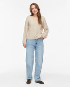 VILA Strikkegenser Liga L/S Rev V-neck Knit - Birch Melange