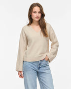 VILA Strikkegenser Liga L/S Rev V-neck Knit - Birch Melange