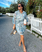 VILA Skjortekjole Praya Printed Short - Cloud/ /Ice/ Nantucket/ Blue