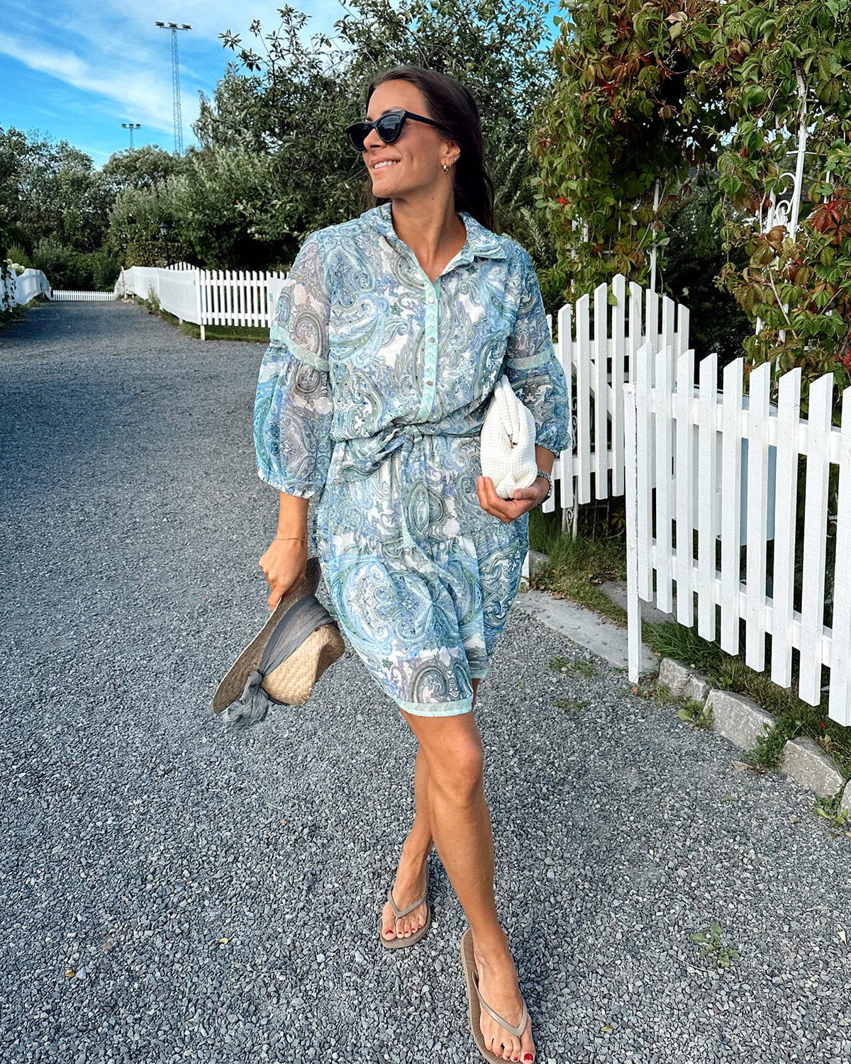VILA Skjortekjole Praya Printed Short - Cloud/ /Ice/ Nantucket/ Blue