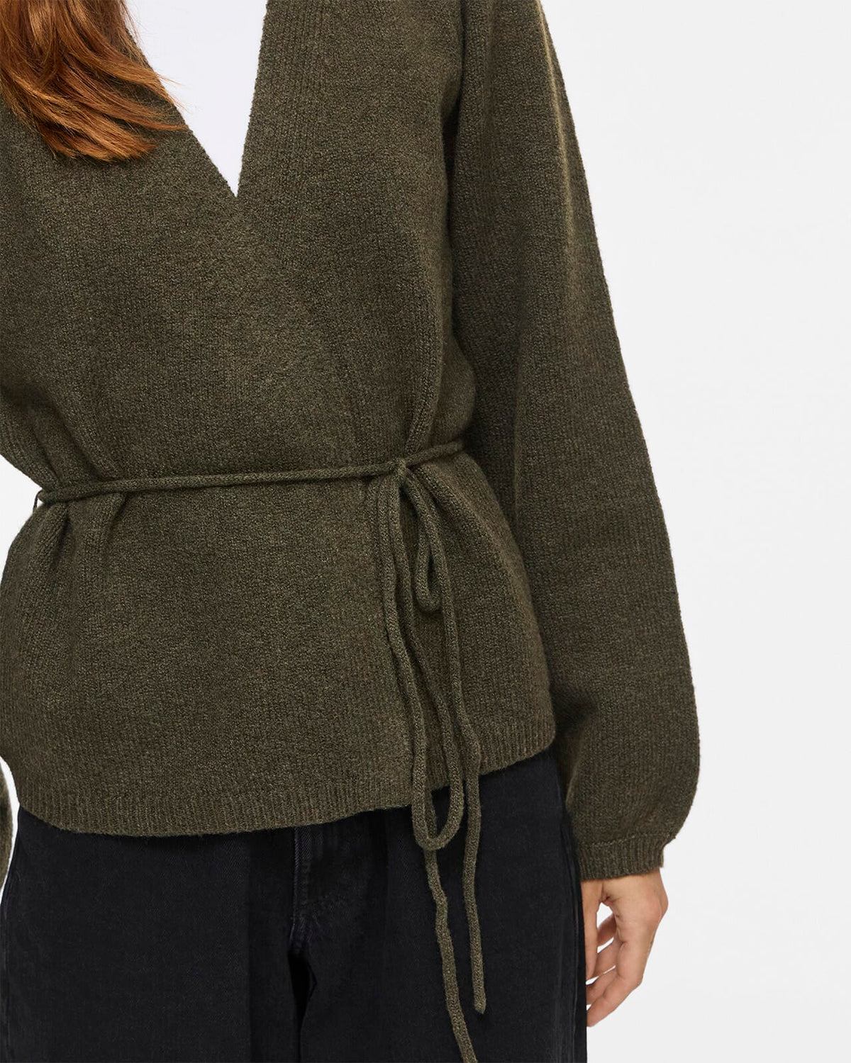 VILA Strikket Cardigan Kehla L/S Belt - Forest Night