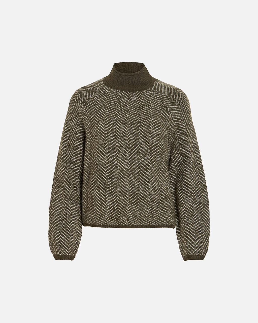 VILA Strikkegenser Lory High Neck L/S - Forest Night/ Eggnog Melange