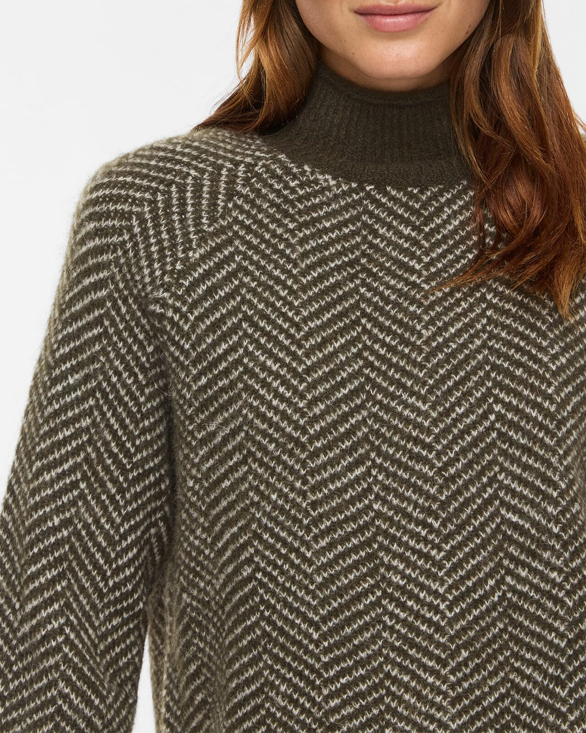VILA Strikkegenser Lory High Neck L/S - Forest Night/ Eggnog Melange