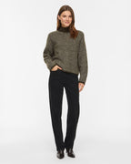 VILA Strikkegenser Lory High Neck L/S - Forest Night/ Eggnog Melange