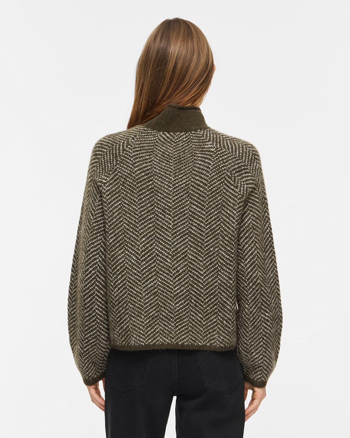 VILA Strikkegenser Lory High Neck L/S - Forest Night/ Eggnog Melange