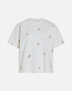 VILA T-skjorte Monie Flower Emb S/S O-neck - Snow White Emb/ Nostalgia Rose Flowers