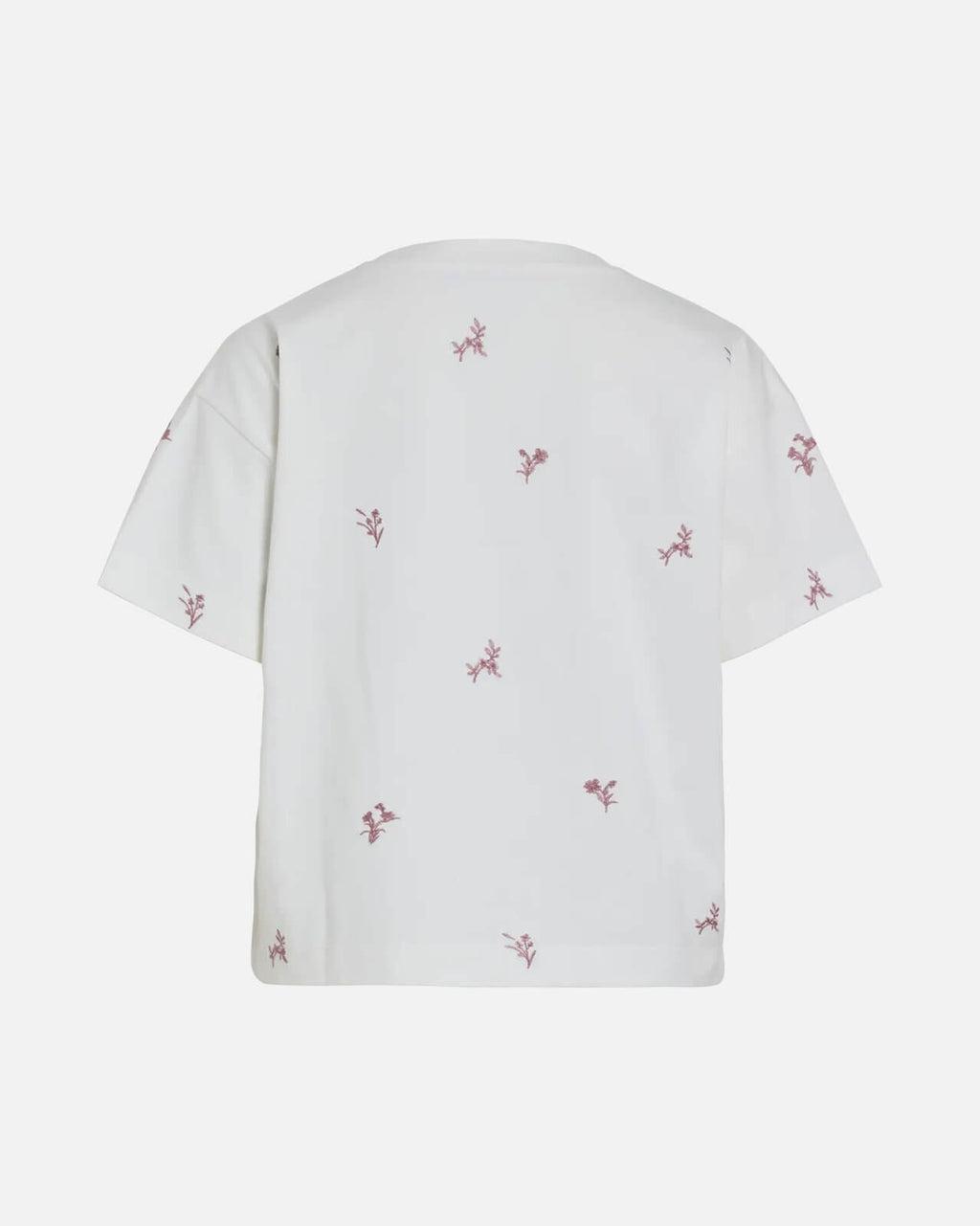 VILA T-skjorte Monie Flower Emb S/S O-neck - Snow White Emb/ Nostalgia Rose Flowers