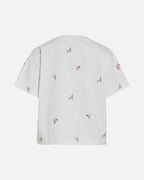 VILA T-skjorte Monie Flower Emb S/S O-neck - Snow White Emb/ Nostalgia Rose Flowers
