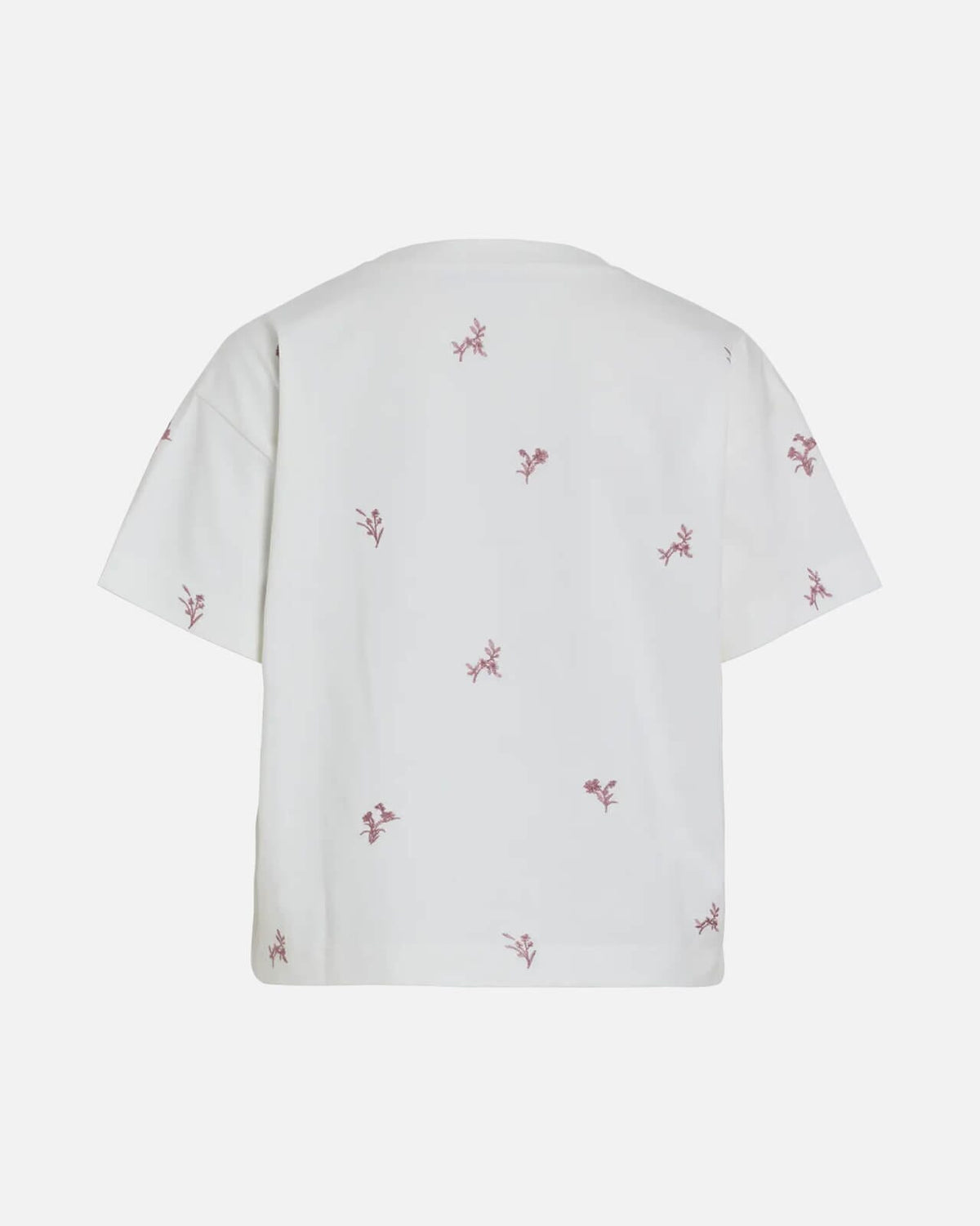VILA T-skjorte Monie Flower Emb S/S O-neck - Snow White Emb/ Nostalgia Rose Flowers