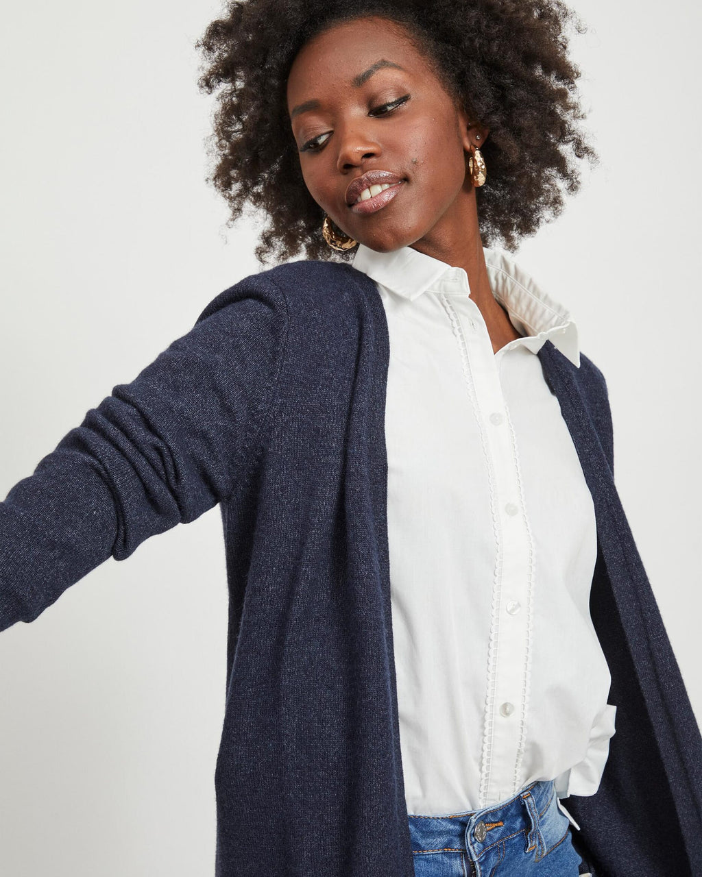 VILA Cardigan Ril Open L/S - Total Eclipse/ Melange