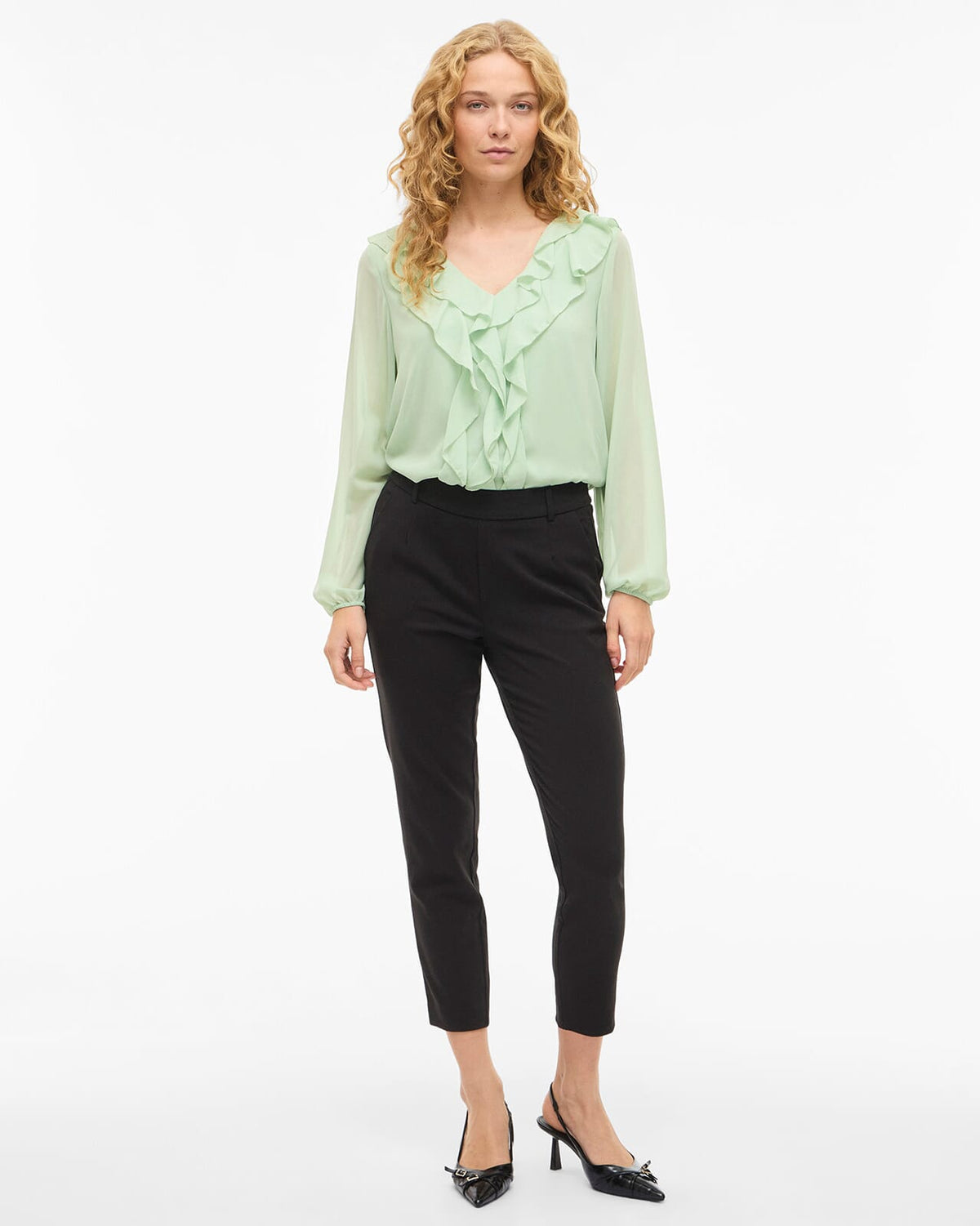 VILA Topp Ane Frill - Smoke Green