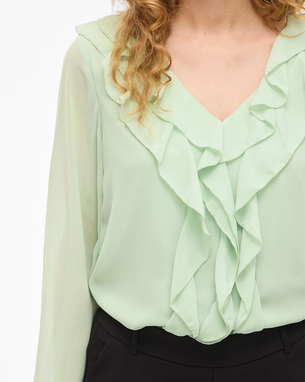 VILA Topp Ane Frill - Smoke Green
