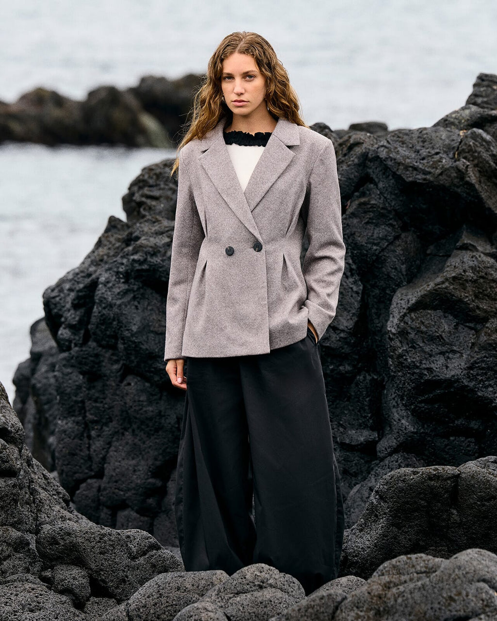 VILA Blazer Solene L/S Waist Jacket - Coffee Bean W. BIRCH