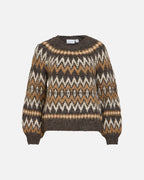 VILA Strikkegenser Bows O-neck L/S  Jacquard Knit - Coffee Bean/ Nuthatch/ Birch