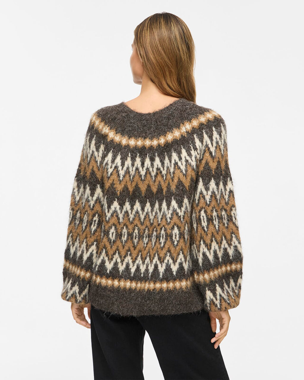 VILA Strikkegenser Bows O-neck L/S  Jacquard Knit - Coffee Bean/ Nuthatch/ Birch