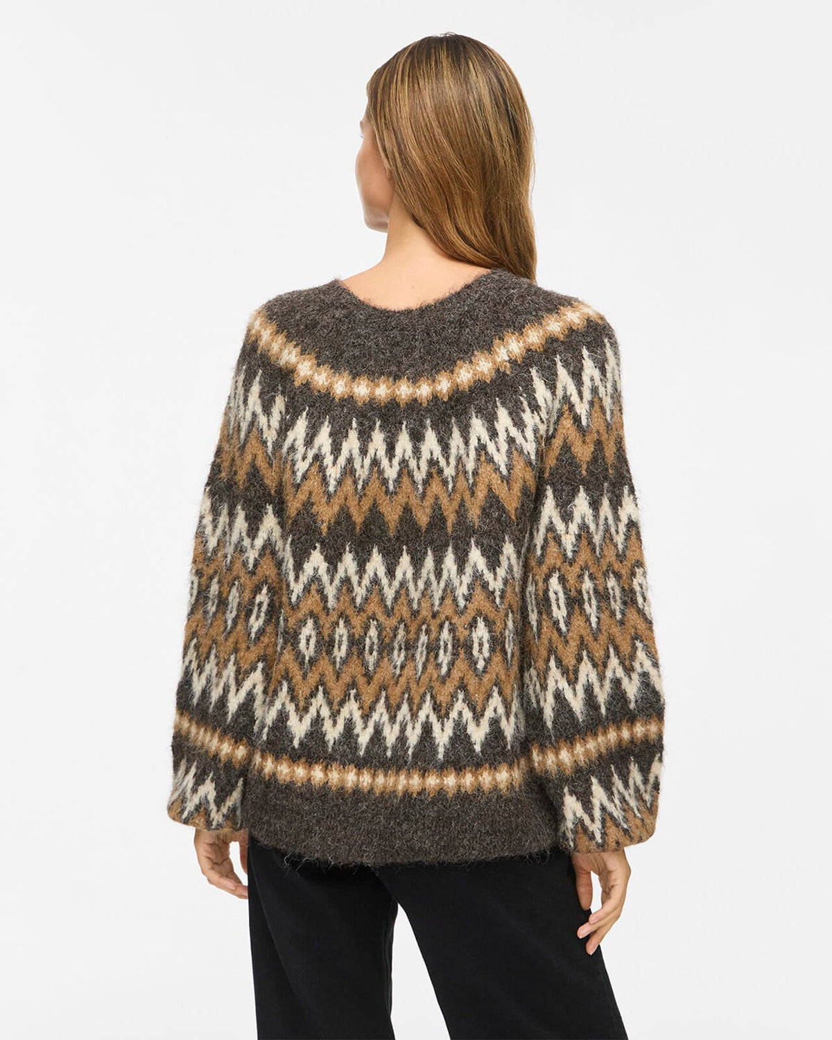 VILA Strikkegenser Bows O-neck L/S  Jacquard Knit - Coffee Bean/ Nuthatch/ Birch