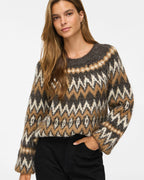 VILA Strikkegenser Bows O-neck L/S  Jacquard Knit - Coffee Bean/ Nuthatch/ Birch