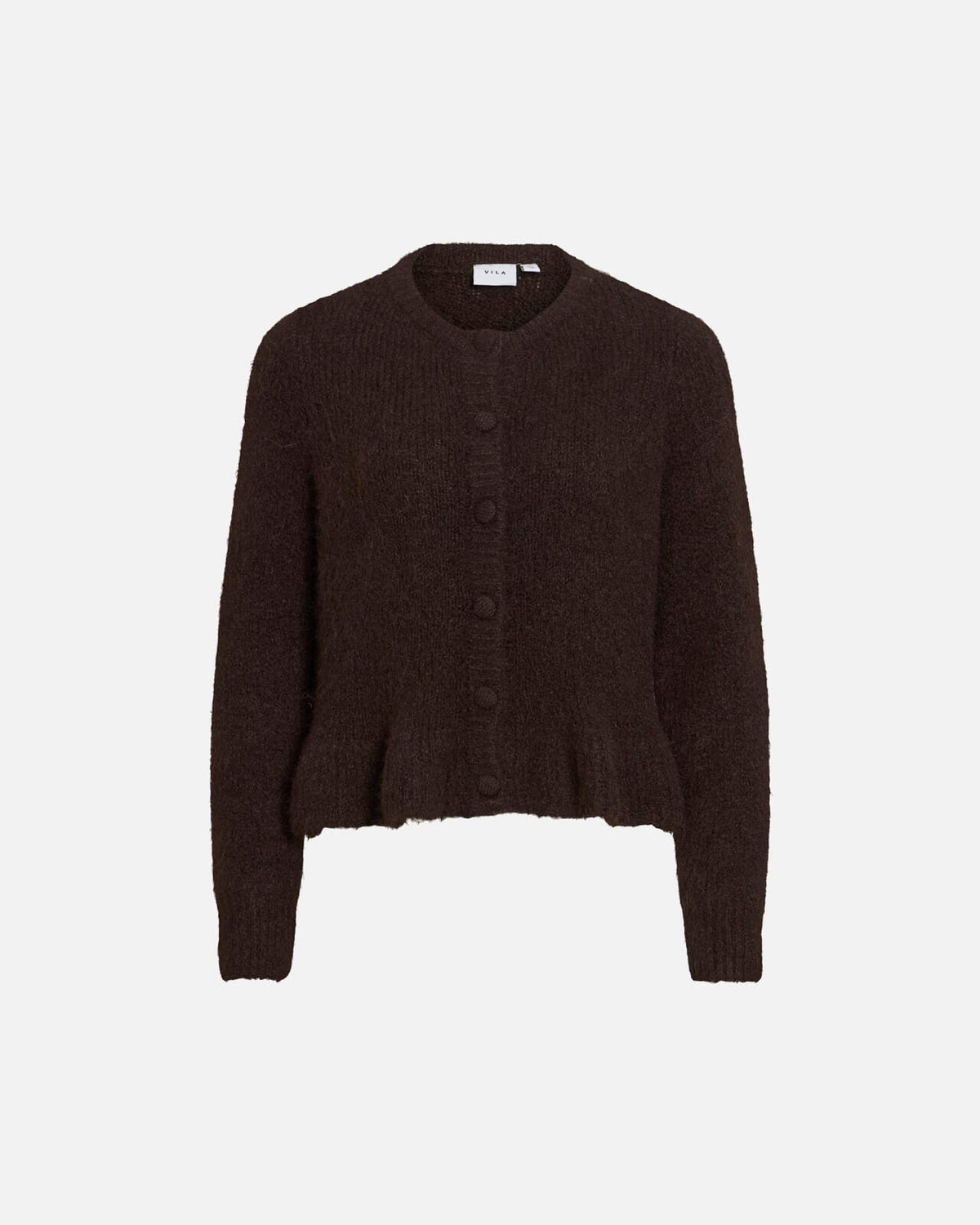 VILA Strikket Cardigan Bows L/S Flounce Knit - Coffee Bean Melange